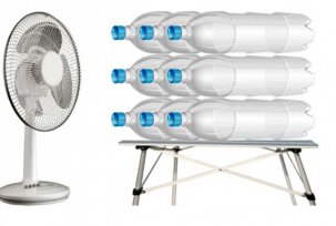 Do-it-yourself home-made air conditioner from the refrigerator, plastic bottles and a fan