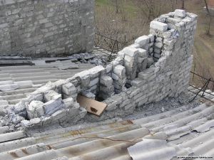 destroyed ventilation shafts of an apartment building
