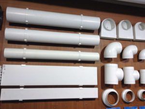 Types of plastic ducts and adapters.